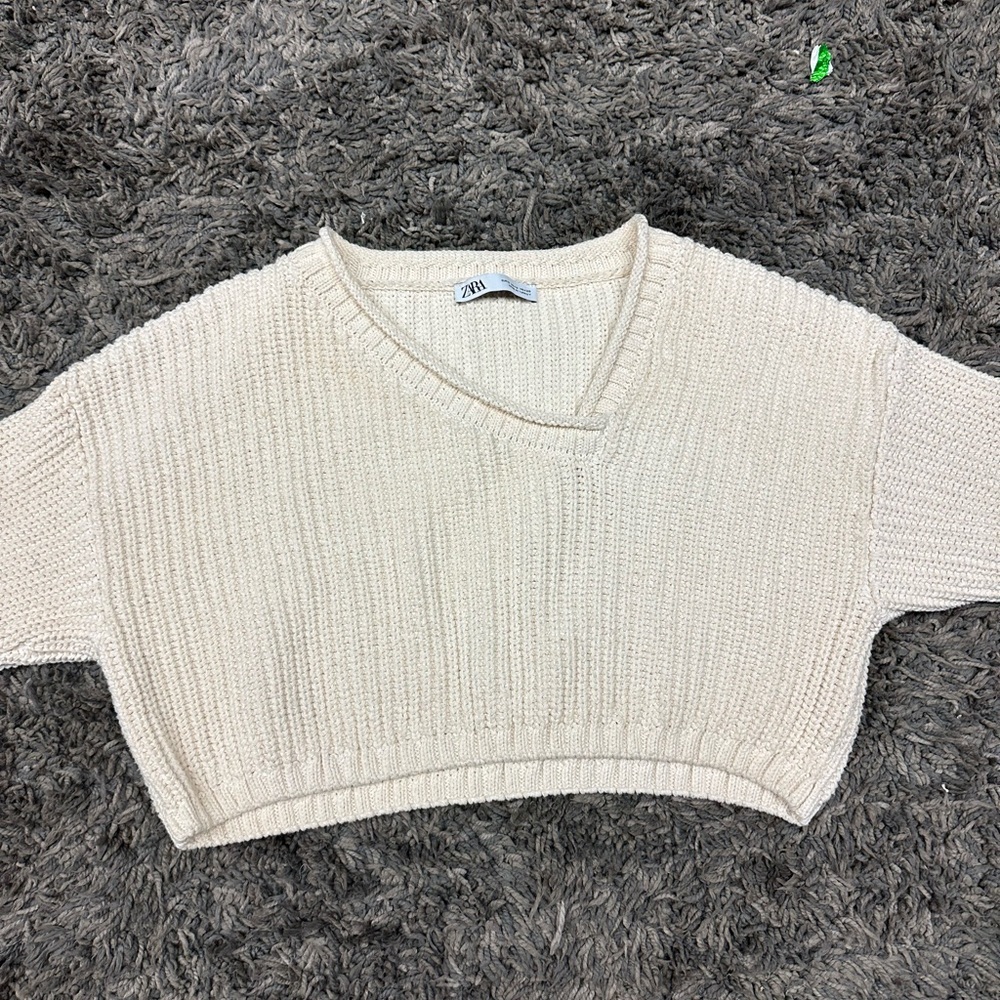 Zara Cropped Knit Sweater Asymmetric Neck, Size S <<<<224>>> - Picture 11 of 12